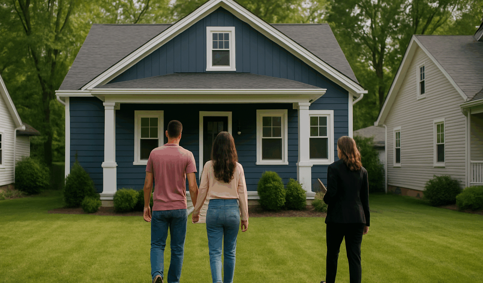 Couple viewing house with real estate agent