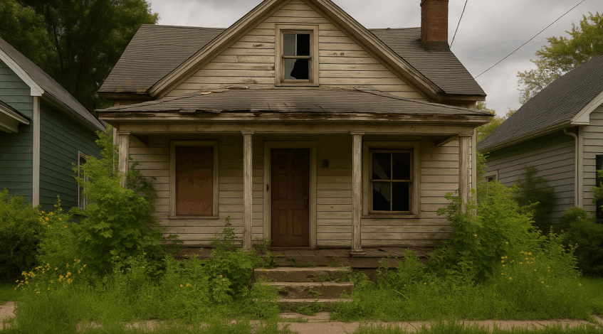 Old, neglected wooden house