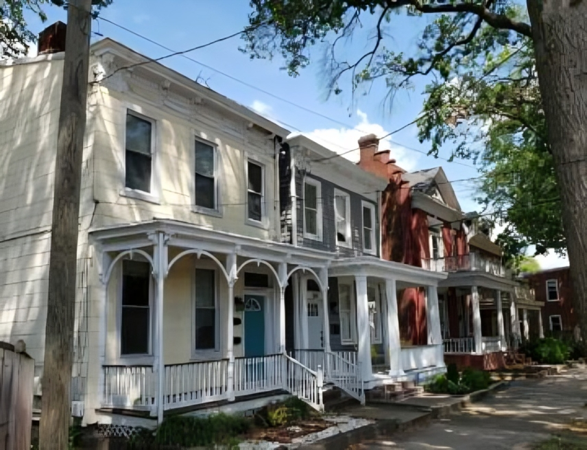 Charming old townhouses with porches
